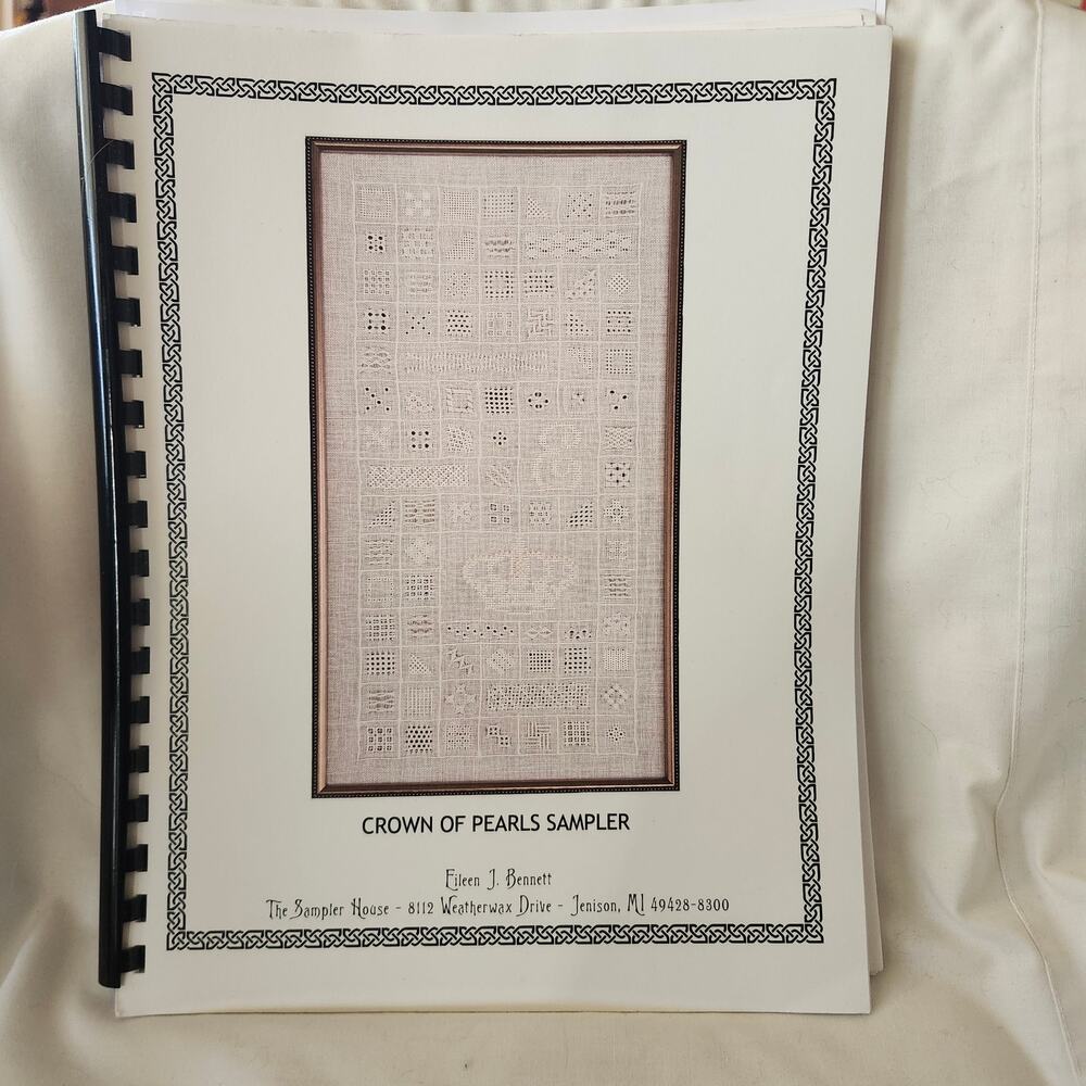 Crown of Pearls Sampler Eileen Bennett white Work Pulled Thread Course B17
